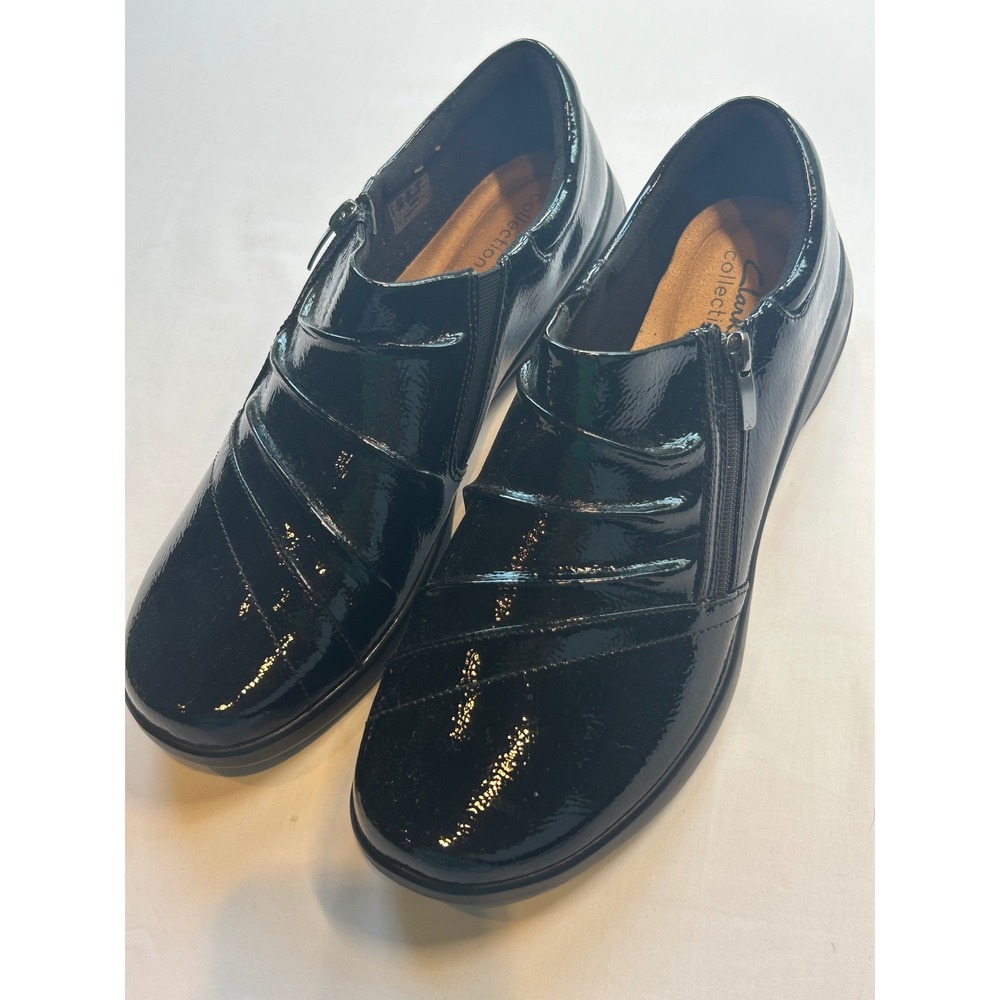Clarks Kaetlyn Mila Women 11 Black Patent Leather Zipper Loafers Shoes